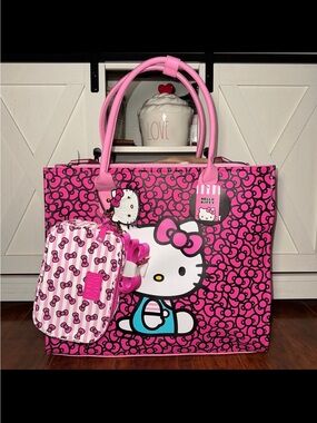 Hello Kitty Pink Bow Graphic Tote 3 Piece Set with Matching Pouch
